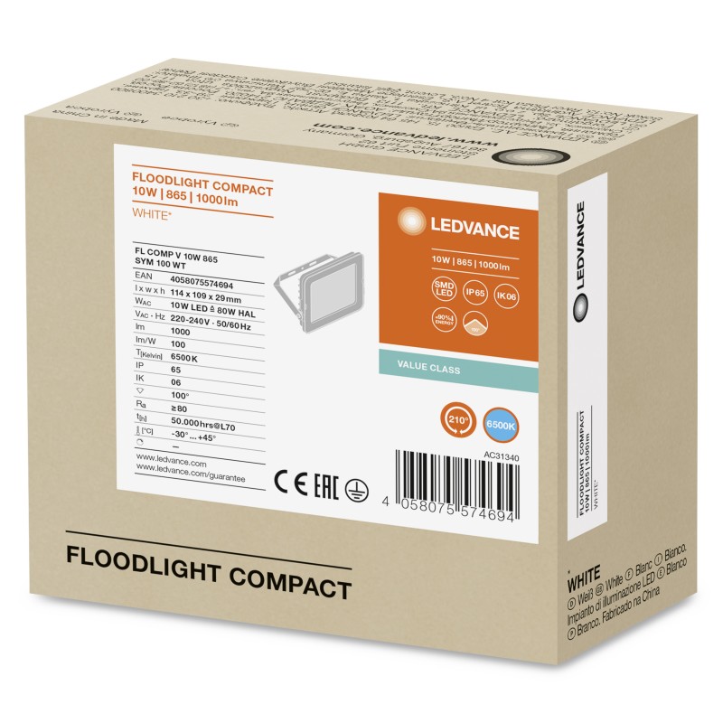 Прожектор FL COMPACT VALUE 10W 865 SYM 100° WT LEDVANCE фото 3